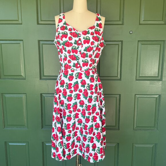Belle Poque Summer Strawberry A-Line 50's Style Retro Dress Size XXL - Picture 2 of 13